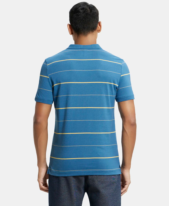 Super Combed Cotton Rich Striped Half Sleeve Polo T-Shirt - Stellar/Corn Silk-3