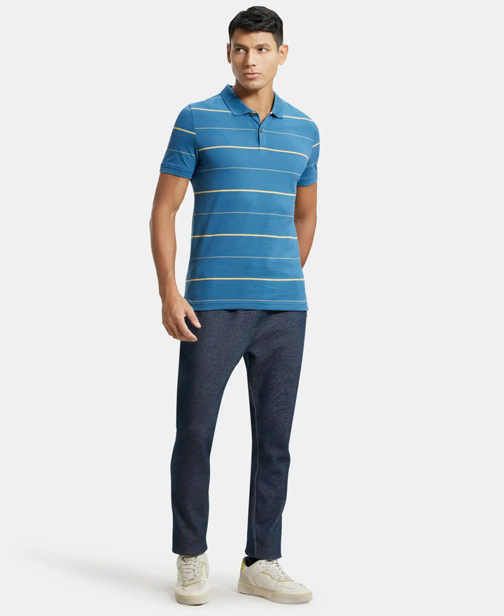 Super Combed Cotton Rich Striped Half Sleeve Polo T-Shirt - Stellar/Corn Silk-4