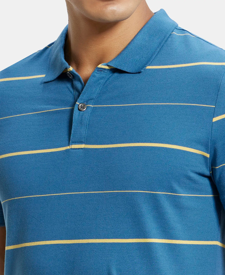 Super Combed Cotton Rich Striped Half Sleeve Polo T-Shirt - Stellar/Corn Silk-6