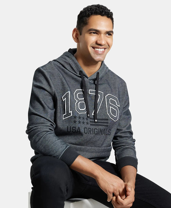 Super Combed Cotton Rich Hoodie Sweatshirt with Ribbed Cuffs - Black-5