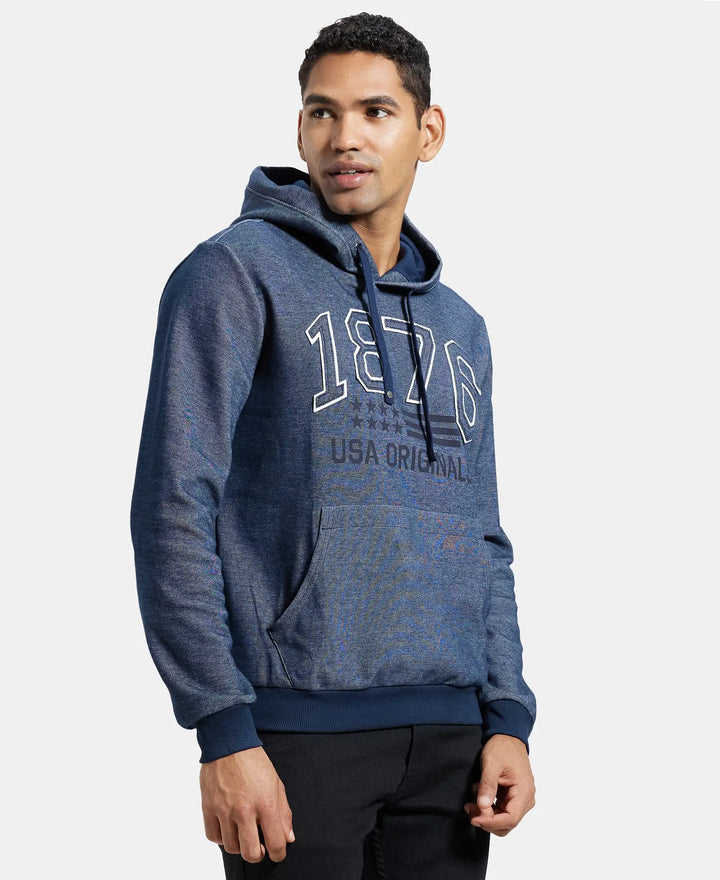 Super Combed Cotton Rich Hoodie Sweatshirt with Ribbed Cuffs - Navy-2