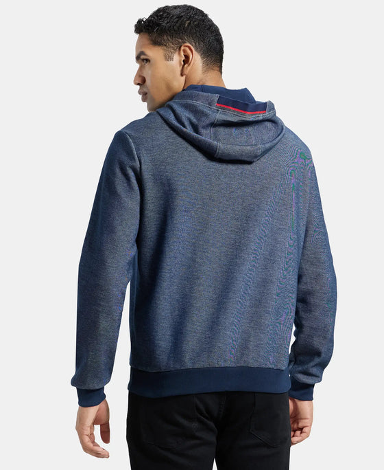 Super Combed Cotton Rich Hoodie Sweatshirt with Ribbed Cuffs - Navy-3
