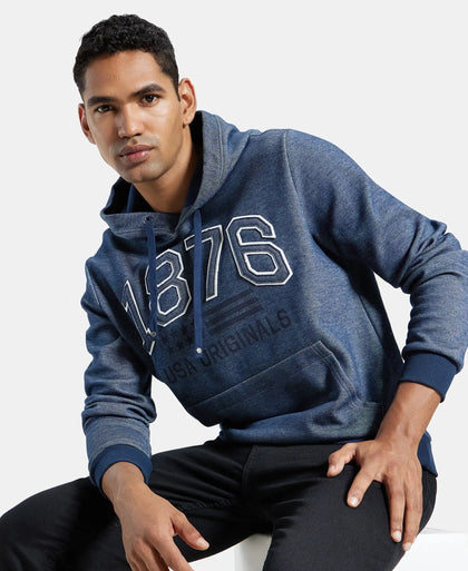 Super Combed Cotton Rich Hoodie Sweatshirt with Ribbed Cuffs - Navy-5