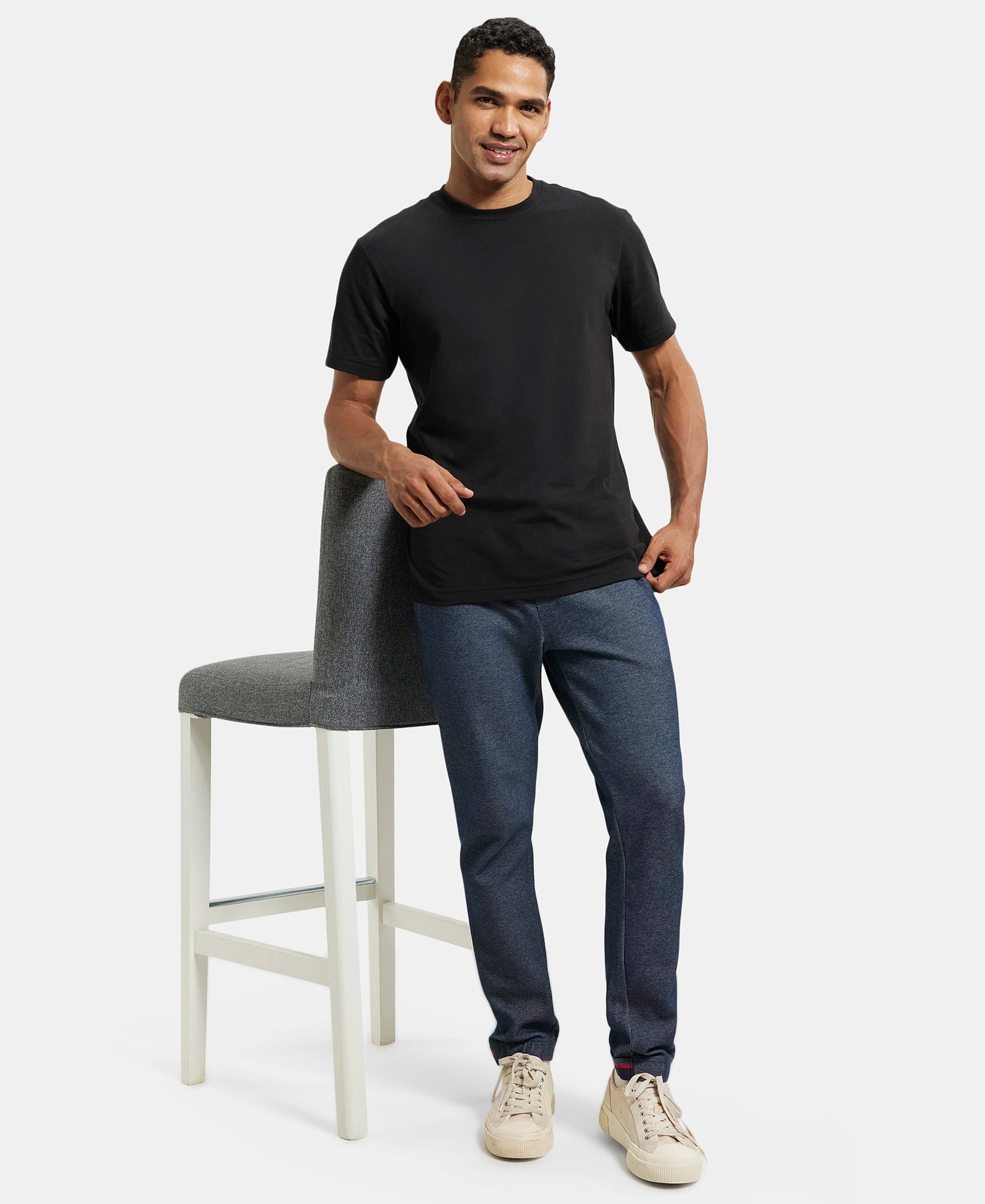 Super Combed Cotton Rich Slim Fit Jogger with Zipper Pockets - Navy-4