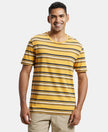 Super Combed Cotton Rich Striped Round Neck Half Sleeve T-Shirt - Burnt Gold - Navy - White-1
