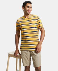 Super Combed Cotton Rich Striped Round Neck Half Sleeve T-Shirt - Burnt Gold - Navy - White-5