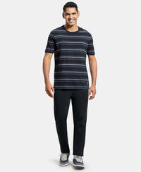 Super Combed Cotton Rich Striped Round Neck Half Sleeve T-Shirt - Mid Grey Melange & Black-4