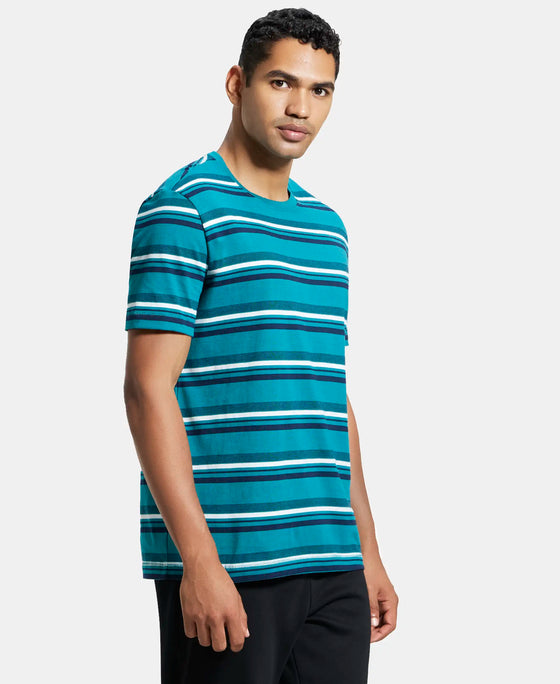 Super Combed Cotton Rich Striped Round Neck Half Sleeve T-Shirt - Kayaking - Navy - White-2