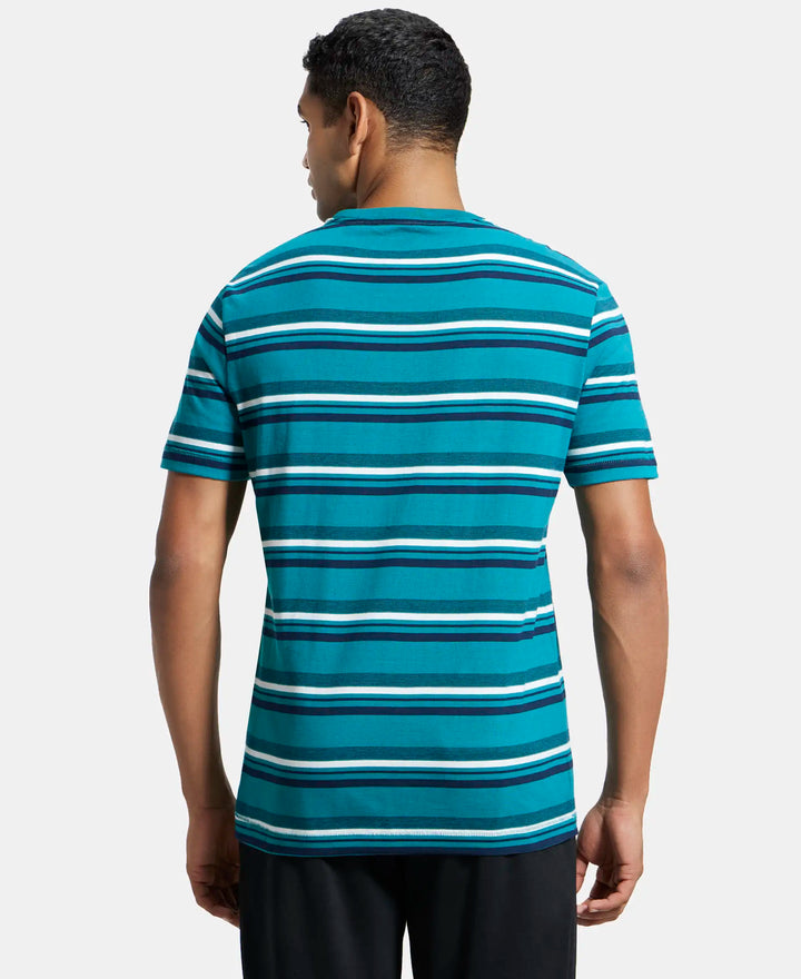 Super Combed Cotton Rich Striped Round Neck Half Sleeve T-Shirt - Kayaking - Navy - White-3