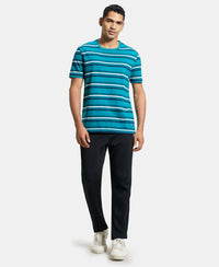 Super Combed Cotton Rich Striped Round Neck Half Sleeve T-Shirt - Kayaking - Navy - White-4