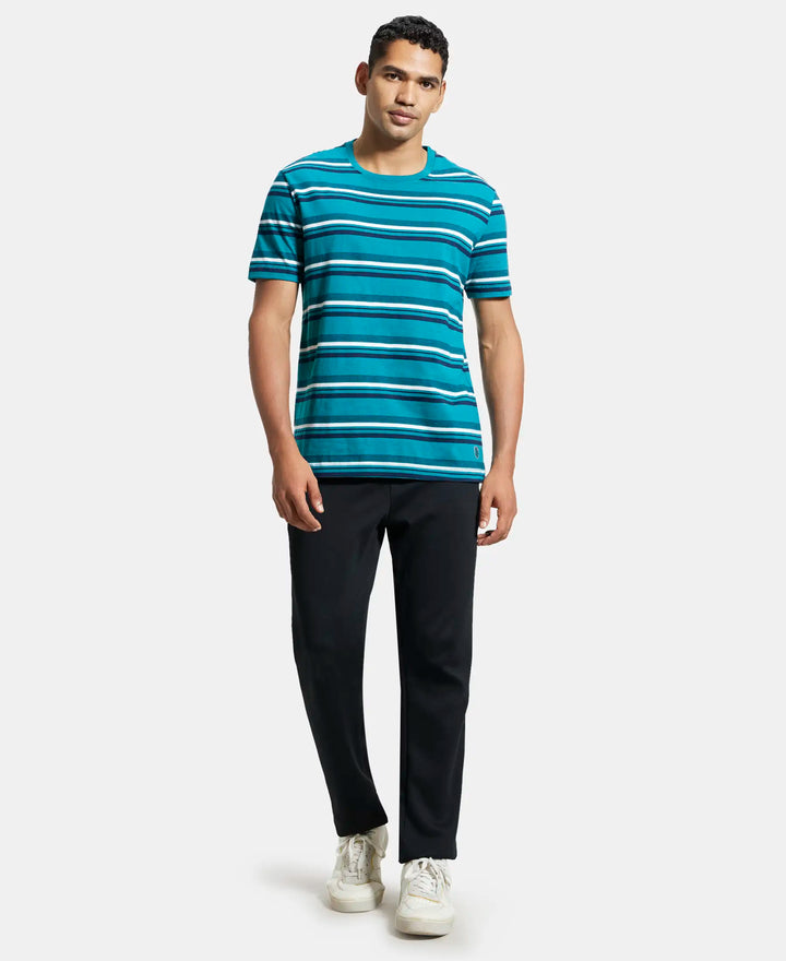 Super Combed Cotton Rich Striped Round Neck Half Sleeve T-Shirt - Kayaking - Navy - White-4