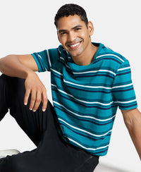 Super Combed Cotton Rich Striped Round Neck Half Sleeve T-Shirt - Kayaking - Navy - White-5