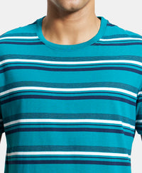 Super Combed Cotton Rich Striped Round Neck Half Sleeve T-Shirt - Kayaking - Navy - White-6
