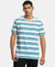 Super Combed Cotton Rich Striped Round Neck Half Sleeve T-Shirt - White & Navy Melange-1