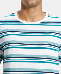 Super Combed Cotton Rich Striped Round Neck Half Sleeve T-Shirt - White & Navy Melange-6