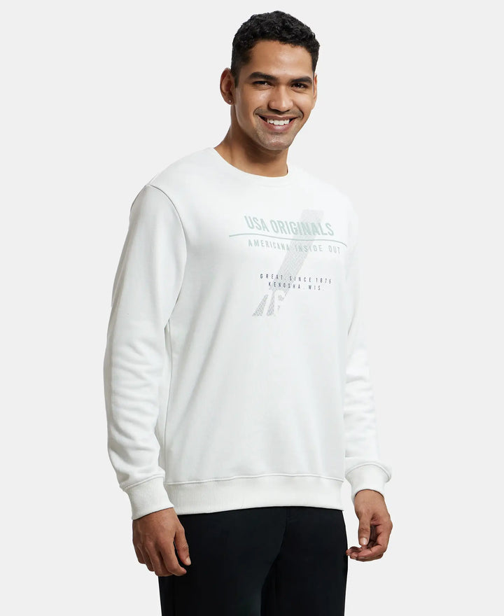 Super Combed Cotton Rich French Terry Printed Sweatshirt with Ribbed Cuffs - Blanc de Blanc-2