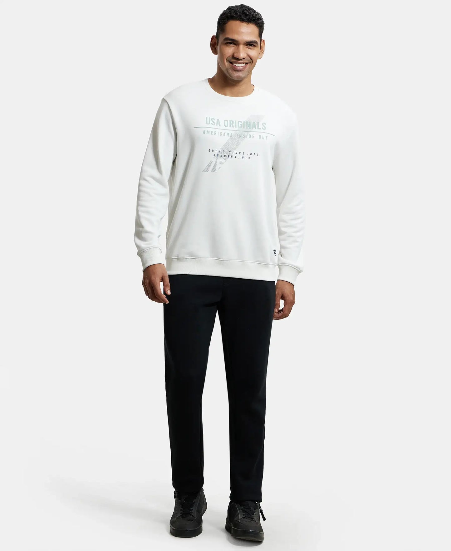 Super Combed Cotton Rich French Terry Printed Sweatshirt with Ribbed Cuffs - Blanc de Blanc-4