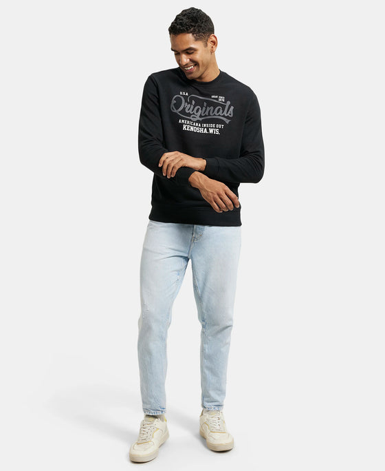 Super Combed Cotton Rich French Terry Printed Sweatshirt with Ribbed Cuffs - Black-4