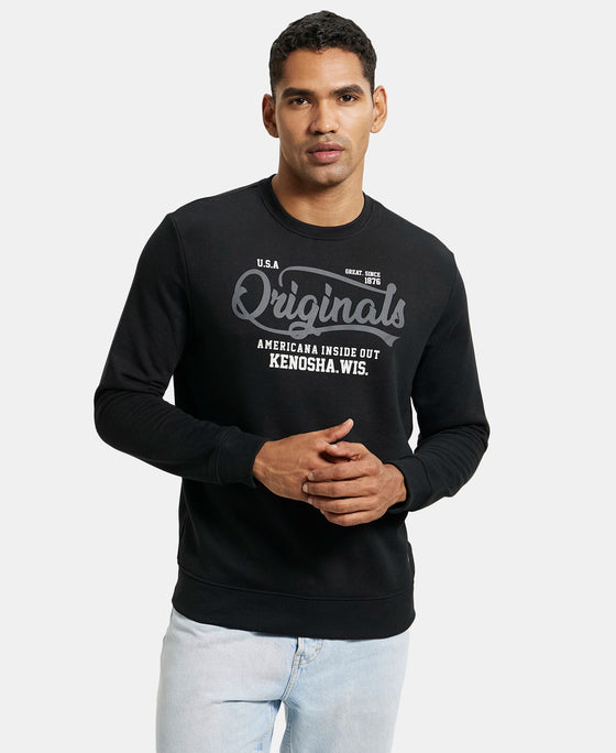 Super Combed Cotton Rich French Terry Printed Sweatshirt with Ribbed Cuffs - Black-5