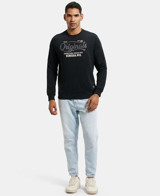 Super Combed Cotton Rich French Terry Printed Sweatshirt with Ribbed Cuffs - Black-6