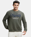 Super Combed Cotton Rich French Terry Printed Sweatshirt with Ribbed Cuffs - Deep Olive-1