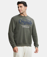 Super Combed Cotton Rich French Terry Printed Sweatshirt with Ribbed Cuffs - Deep Olive-2