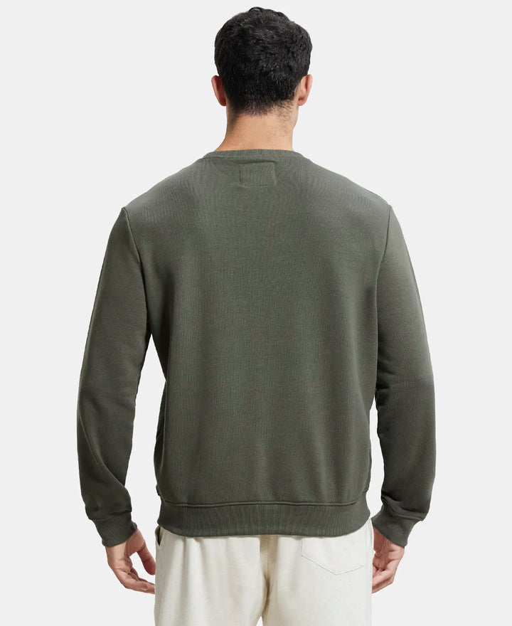 Super Combed Cotton Rich French Terry Printed Sweatshirt with Ribbed Cuffs - Deep Olive-3