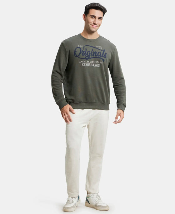 Super Combed Cotton Rich French Terry Printed Sweatshirt with Ribbed Cuffs - Deep Olive-4