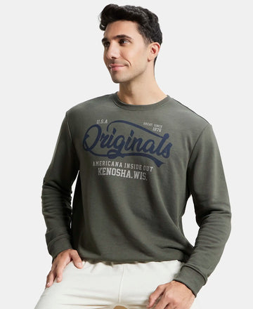 Super Combed Cotton Rich French Terry Printed Sweatshirt with Ribbed Cuffs - Deep Olive-5