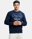 Super Combed Cotton Rich French Terry Printed Sweatshirt with Ribbed Cuffs - Navy-1