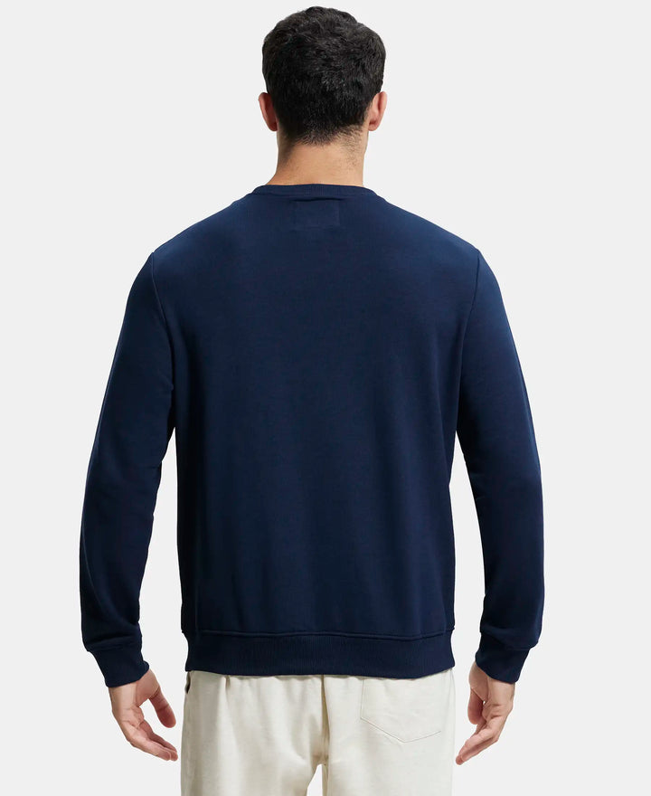 Super Combed Cotton Rich French Terry Printed Sweatshirt with Ribbed Cuffs - Navy-3