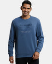 Super Combed Cotton Rich French Terry Printed Sweatshirt with Ribbed Cuffs - Vintage Indigo-1