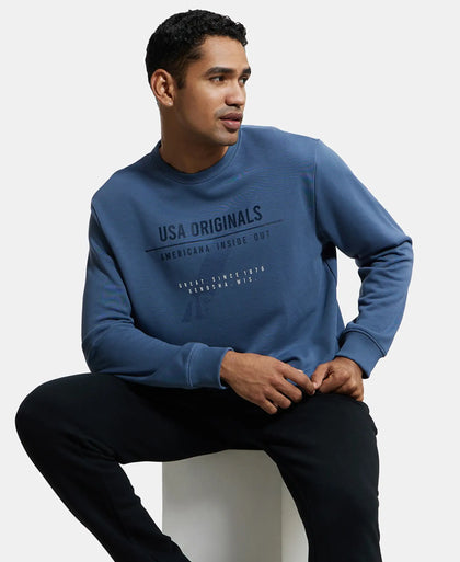 Super Combed Cotton Rich French Terry Printed Sweatshirt with Ribbed Cuffs - Vintage Indigo-5