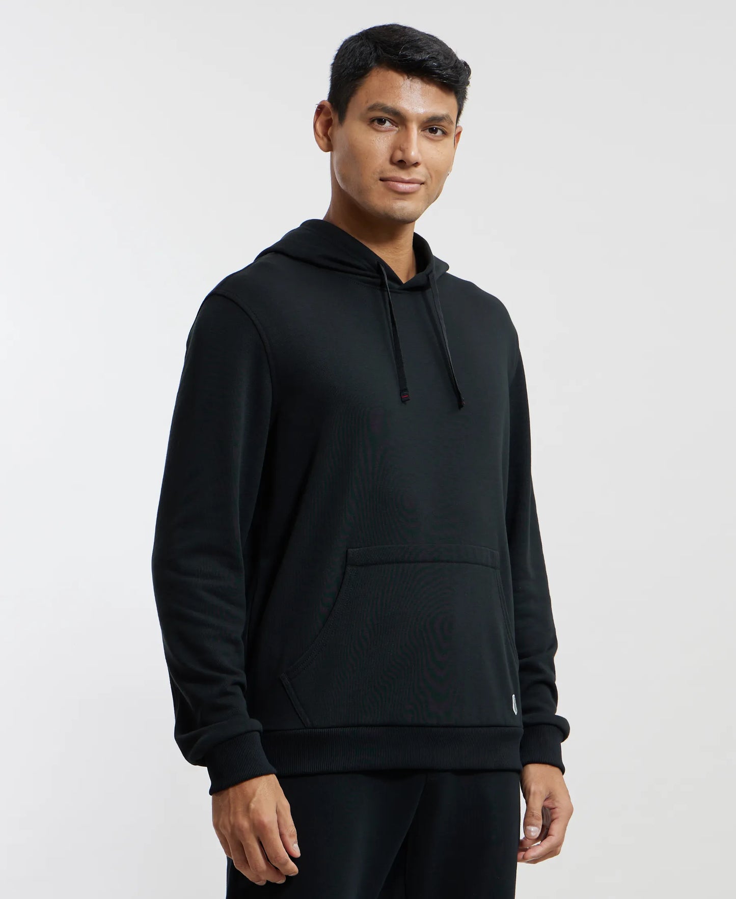 Super Combed Cotton Rich French Terry Hoodie Sweatshirt with Ribbed Cuffs - Black-2