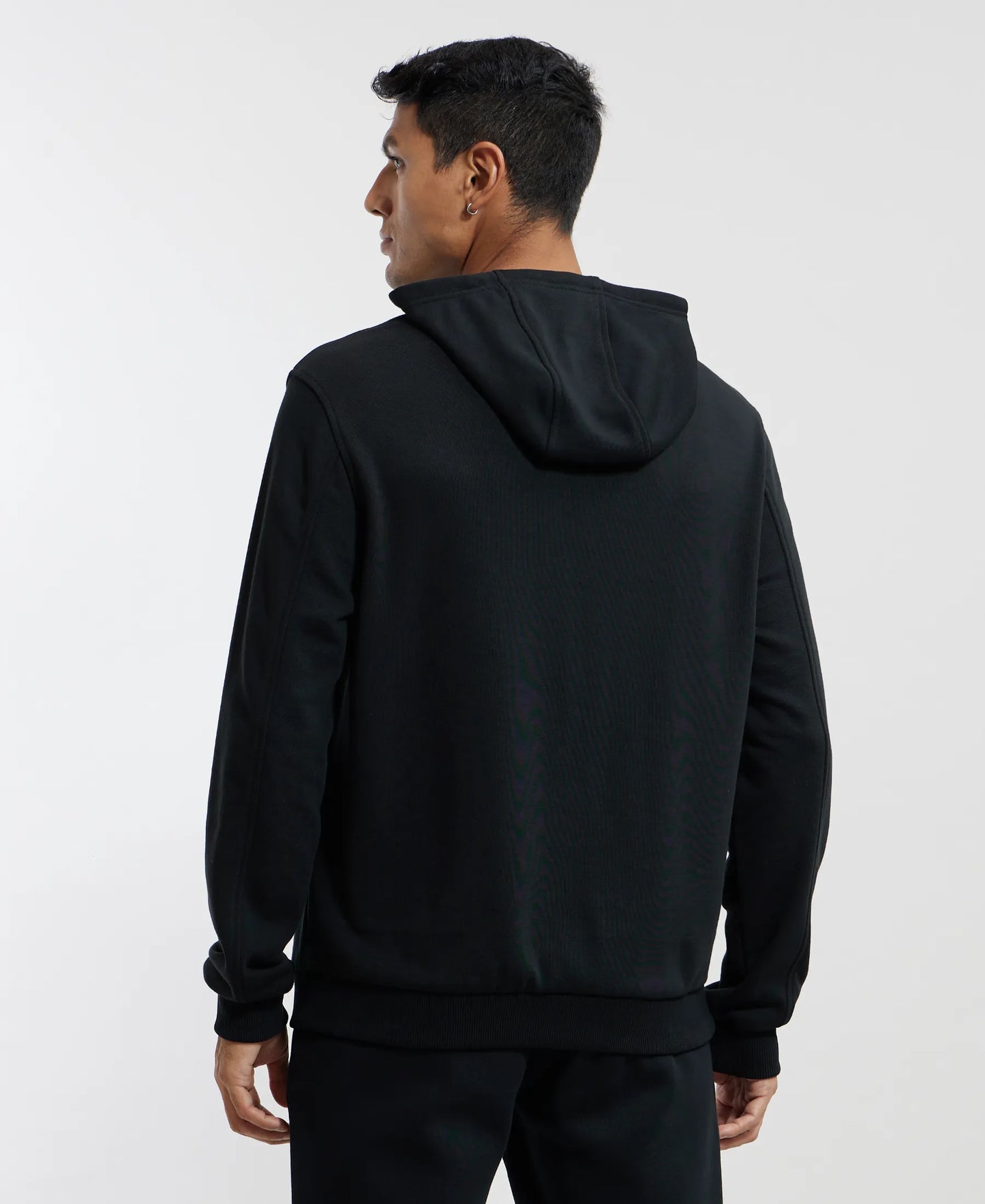Super Combed Cotton Rich French Terry Hoodie Sweatshirt with Ribbed Cuffs - Black-3