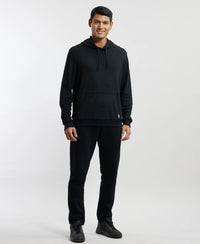 Super Combed Cotton Rich French Terry Hoodie Sweatshirt with Ribbed Cuffs - Black-4