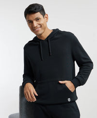Super Combed Cotton Rich French Terry Hoodie Sweatshirt with Ribbed Cuffs - Black-5