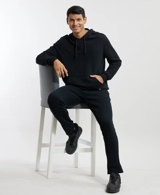 Super Combed Cotton Rich French Terry Hoodie Sweatshirt with Ribbed Cuffs - Black-6