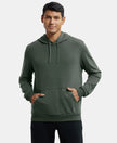 Super Combed Cotton Rich French Terry Hoodie Sweatshirt with Ribbed Cuffs - Deep Olive-1