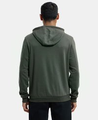 Super Combed Cotton Rich French Terry Hoodie Sweatshirt with Ribbed Cuffs - Deep Olive-3