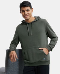 Super Combed Cotton Rich French Terry Hoodie Sweatshirt with Ribbed Cuffs - Deep Olive-5