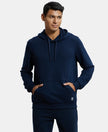 Super Combed Cotton Rich French Terry Hoodie Sweatshirt with Ribbed Cuffs - Navy-1