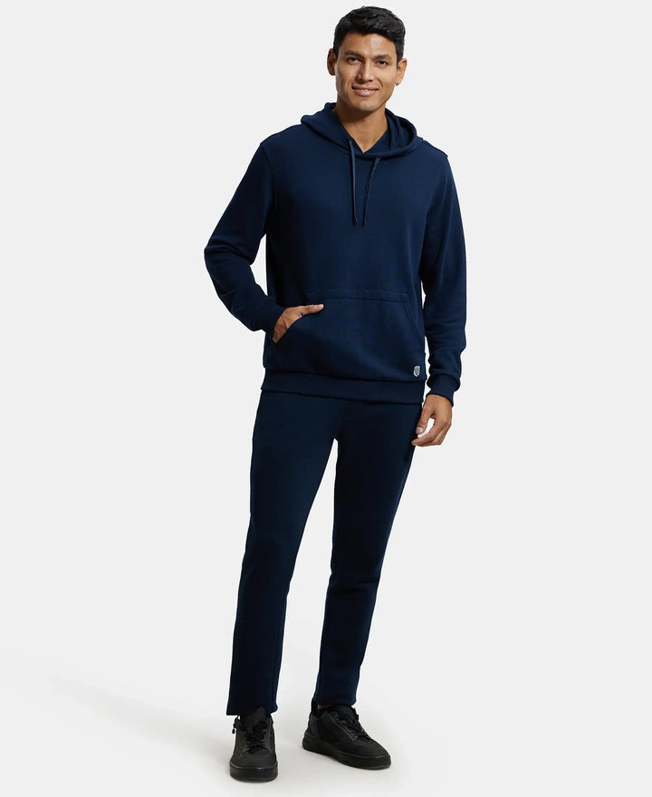 Super Combed Cotton Rich French Terry Hoodie Sweatshirt with Ribbed Cuffs - Navy-4