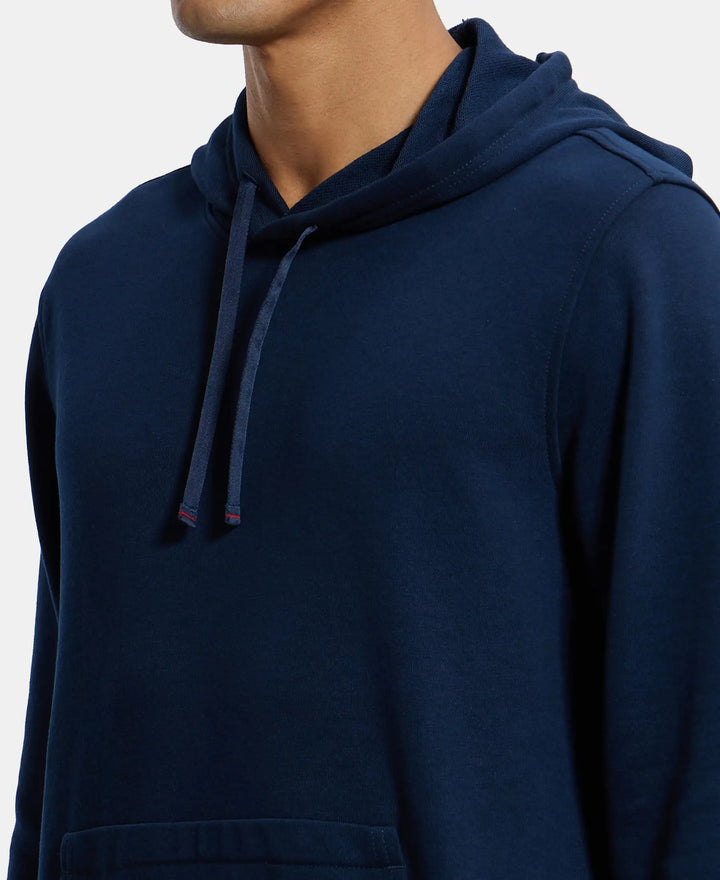 Super Combed Cotton Rich French Terry Hoodie Sweatshirt with Ribbed Cuffs - Navy-6