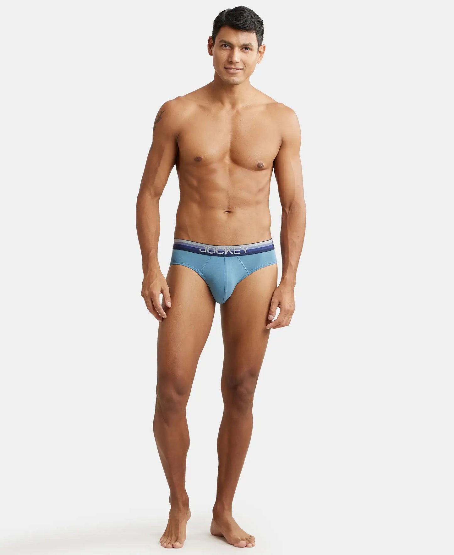 Super Combed Cotton Elastane Solid Brief with Ultrasoft Waistband - Aegean Blue-4