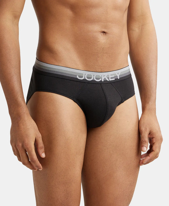 Super Combed Cotton Elastane Solid Brief with Ultrasoft Waistband - Black-2