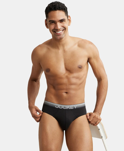 Super Combed Cotton Elastane Solid Brief with Ultrasoft Waistband - Black-5