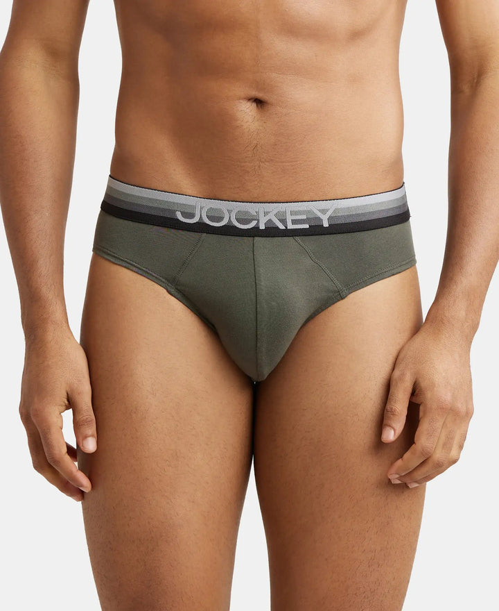 Super Combed Cotton Elastane Solid Brief with Ultrasoft Waistband - Deep Olive-1