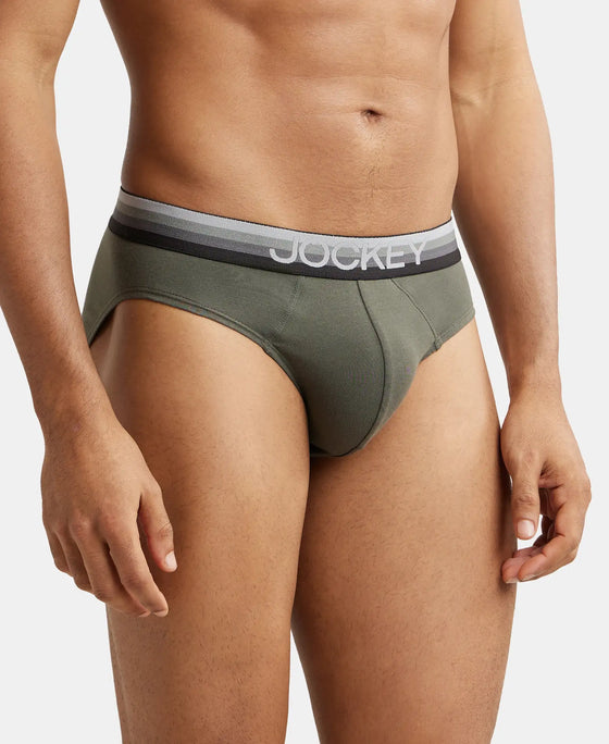 Super Combed Cotton Elastane Solid Brief with Ultrasoft Waistband - Deep Olive-2