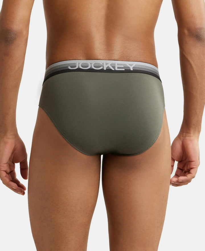 Super Combed Cotton Elastane Solid Brief with Ultrasoft Waistband - Deep Olive-3